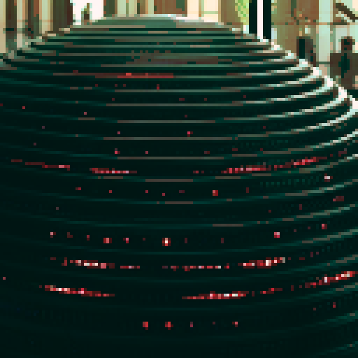 Android, metallic body, glowing LED lights, circuitry patterns, retro game console, vibrant colors, blocky pixels, retro-futuristic aesthetic, wireframe display, digital glitches, futuristic cityscape, neon signs, flying cars, holographic advertisements, pixelated android avatars, robotic movements, futuristic gadgets, vibrant energy flow, cybernetic enhancements