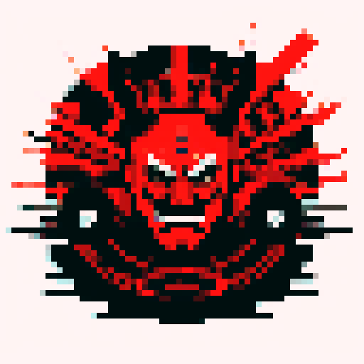 Samurai mask, blood, minimalist style, pixel art, sRGB