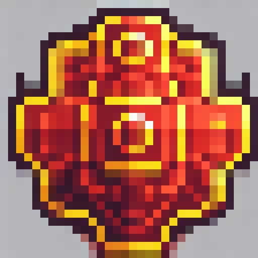 A fiery dragon shield, emblazoned with intricate golden scales and sharp red spikes