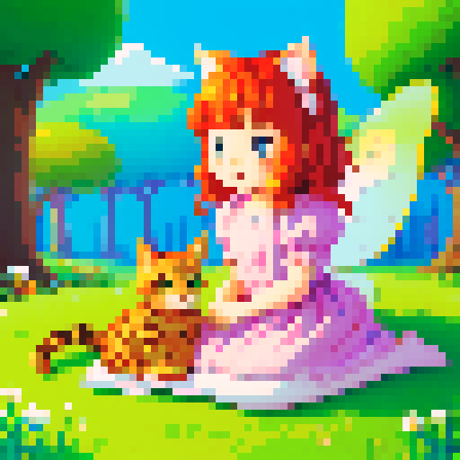 children's fairy tale illustration with  sitting colofull cat, flat style