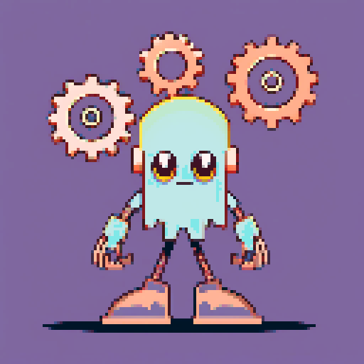 Small glowing will of the wisp, with three interlocking copper gears behind it. on a solid color background so I can easily remove the background