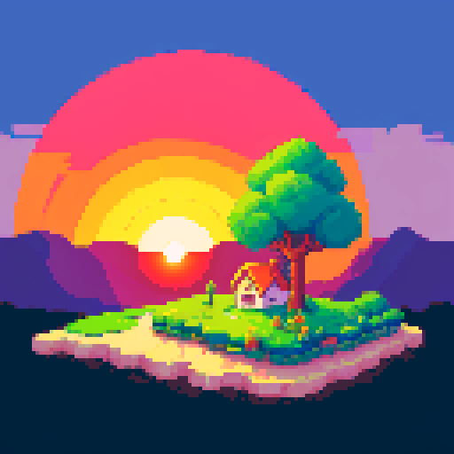 landscape, sunset, artstyle, illustration