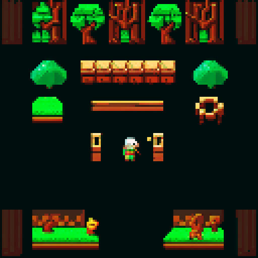 archaeologist, sword-sized trowel, forest, wild animals, pixel art, NES color pallete