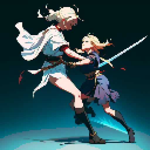 swiping sword, sword attack, sword swinging, closeup of sword blade, full-body art, full-body image, sword fight, pixel art, sRGB