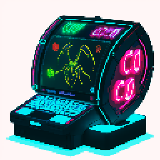 cute cyberpunk scorpion playing computer games, tables with coca cola, scorpion's tail should be fully in the picture, bright yellow and cyan and pink lights, looking from 45 degrees