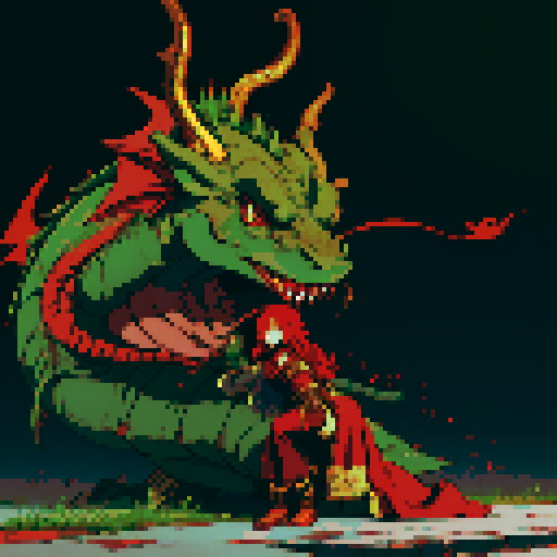red dragon, pile of gold coins, full-body image of dragon