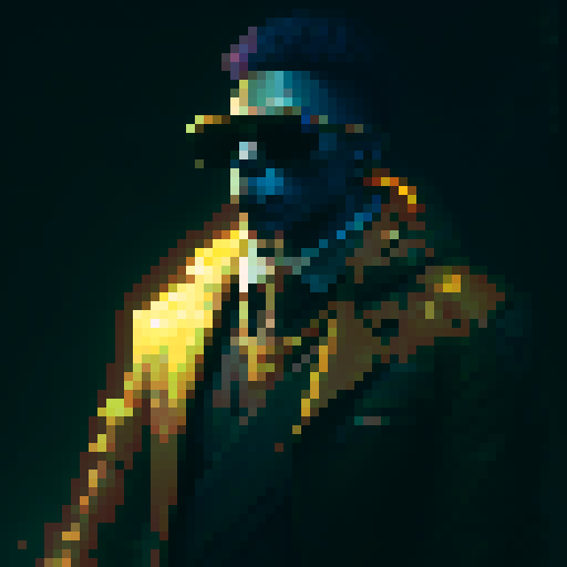 Strong man, holding a microphone, wearing jewelry, dressed in a suit, clean cut, wearing sunglasses, surrounded by gold