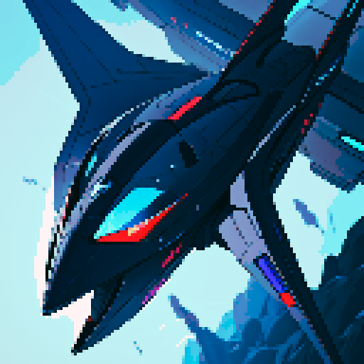 futuristic spaceship, topview, sleek and streamlined, hovering mid-air, dark blue colors, pixelated sRGB aesthetic