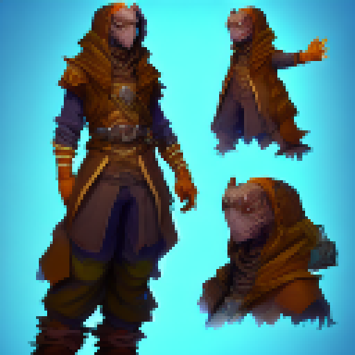 Spritesheet for a customizable fantasy character. Each sprite should be 16x16