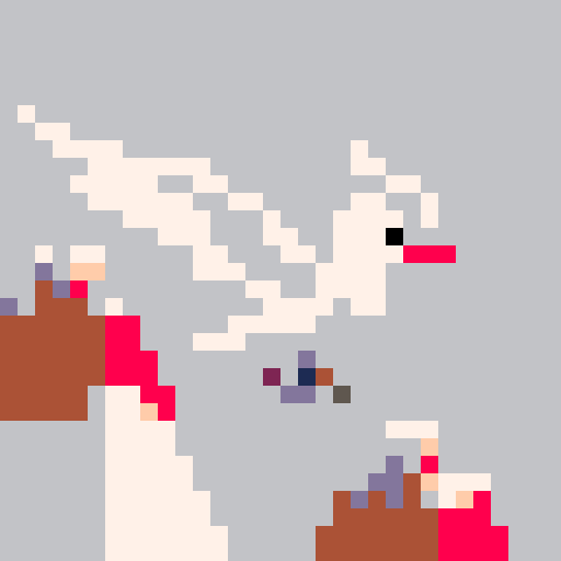 Arctic tern game character, pico-8 pixel art, flying gracefully, icy blue feathers, sharp red beak, elegant wings spread