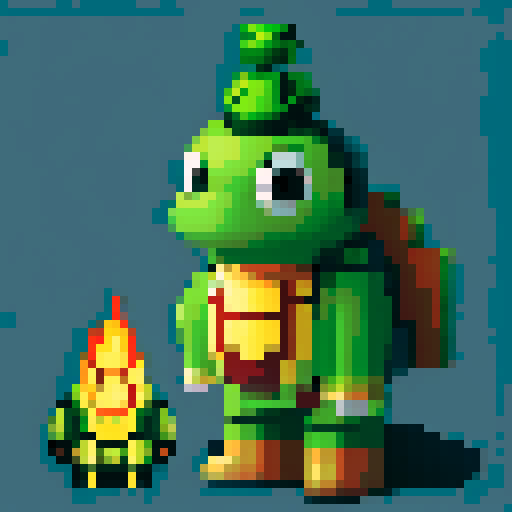 Turtle character in 4 positions no background, no wood, no fire.