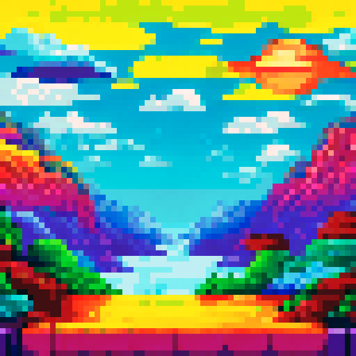 Musculoso's bulging muscles ripple as he dances with Steve in a vibrant, pixelated landscape filled with neon colors and a trippy, psychedelic background