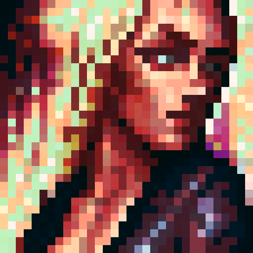 full-body sprite, game icon, 32x32 pixel art, sRGB, skill art, close up, portrait, vibrant colors, detailed shading, dynamic pose, intense expression, flowing hair, glowing eyes, intricate armor, magical aura, powerful stance, energetic background