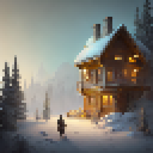 "Create a cozy, hand-drawn illustration featuring a cartoon family gathered around a fireplace in a rustic cabin. The family should be depicted sharing a warm meal, with steaming mugs of cocoa and blankets draped over their laps. The fire should cast a soft glow, illuminating the cozy cabin interior and snowy wilderness outside. The overall style should be whimsical and nostalgic, with muted earthy tones and textured linework."