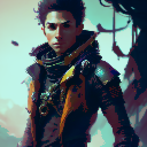 ninja warrior, pirate captain, light armor, 2 pistols, 1 katana, exotic tropical island setting, 