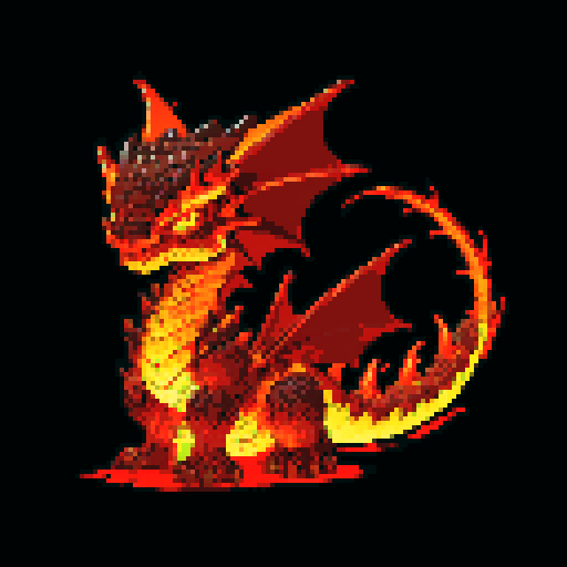 A dragon with molten lava flowing through cracks in its dark, volcanic scales. It has a fiery mane and molten eyes, with a fearsome, molten appearance. Lava drips from its claws and mouth, giving it a menacing look. No background.
