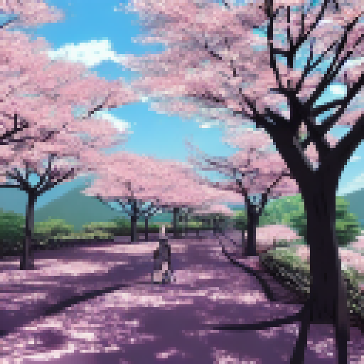 a large land scape with cherry blossom in the center