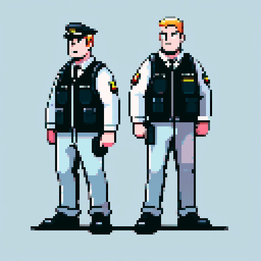 Two security guards, one black, one white, both working for Amazon Germany, they are all and heavy built