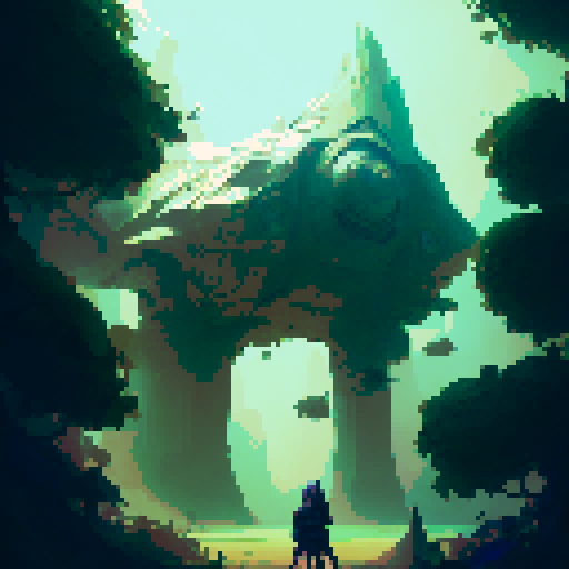 Link in The Legend of Zelda, green hat, sword in one hand, green jungle