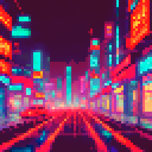 Cyberpunk city at night, neon-lit streets, towering skyscrapers, futuristic vehicles, glowing holograms, bustling crowds, rain-soaked pavement, steam rising from sewers, flickering streetlights, reflections in puddles, dark alleyways, towering advertisements, vibrant graffiti, smoky atmosphere, glitchy digital billboards, glitch art-inspired architecture, neon signs casting colorful glows, pixelated flying drones, cascading waterfalls of data, cityscape bathed in electric hues