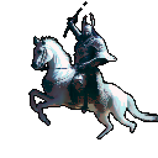 Genghis Khan with a sword and bow, riding a white horse with a transparent background