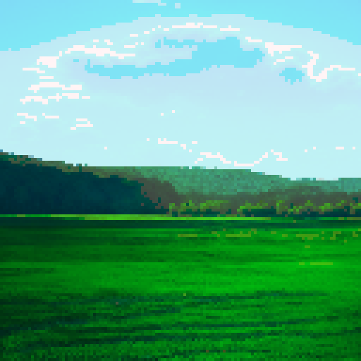 A lush, verdant expanse unfolds beneath a serene sky, showcasing a sprawling canvas of vibrant greenery. Towering trees stand sentinel in the farthest reaches, their canopies weaving a tapestry of rich hues against the horizon. This picturesque scene captures the essence of a tranquil landscape, where the play of light and shadow enhances the intricate details of each leaf and branch, inviting the viewer to immerse themselves in the depth and beauty of nature.