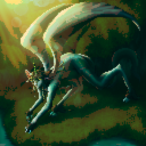 mystic druid wild woman unicorn faun hybrid bathed in moonlight, with a playful demeanor, cloven hooves, showcasing its full body in pixel art style with vibrant sRGB colors