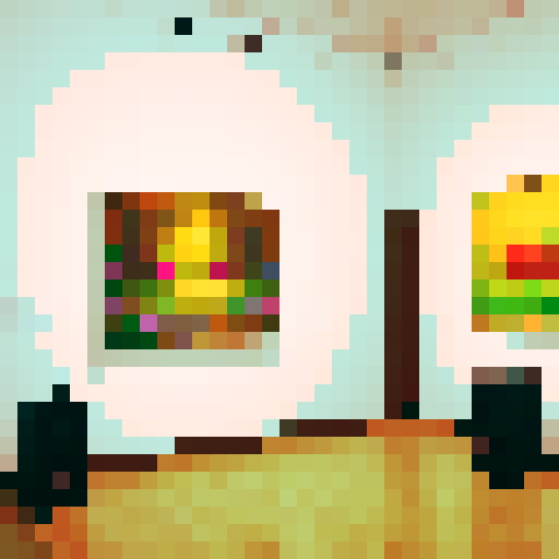 a cozy art gallery with several paintings in view. a few small music notes notes are coming from a small sound system speaker barely visible in the corner