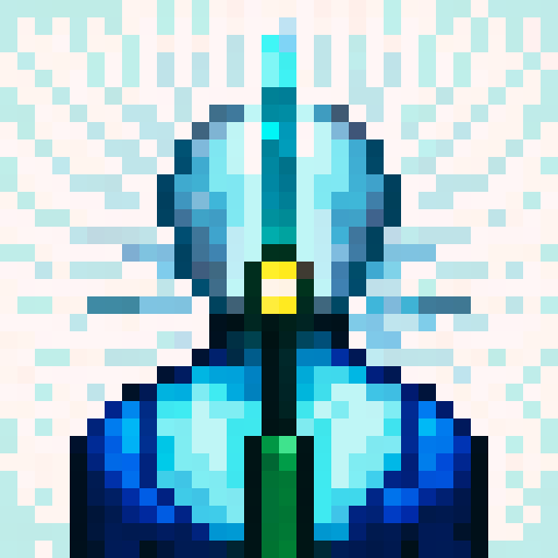 cyborg with laser beam weapon fixed on his shoulder, game icon, 32x32 pixel art, sRGB, skill art, close up, portrait