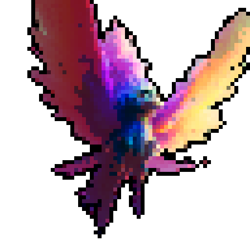Terraria wings, vibrant colors, detailed feathers, pixelated textures, glowing aura, dynamic motion, magical enchantments, glowing particles, immersive depth, retro nostalgia, sRGB color space, fron pale pink to gold