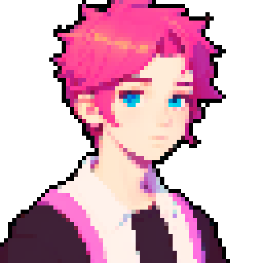 portrait, sprite art, gender neutral, nonbinary, barista, trendy, queer, cozy, cute, soft eyes