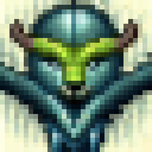 Angry bull charging forward with sharp horns, fierce eyes, and drooling mouth captured in a 16x16 pixel art close up portrait for a game icon.