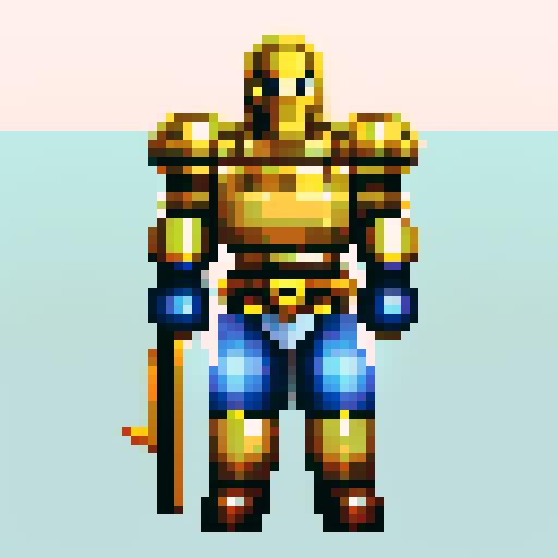 pixel art paladin with gold and silver armor, full body, front facing, 64x64 pixel art grid size, game asset