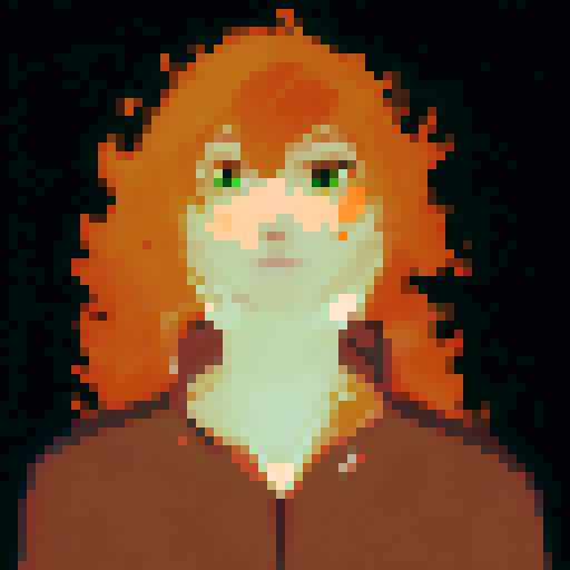 Please generate portrait art for a fantasy character. The character is a readhead busty woman with long hair a brown tunic.