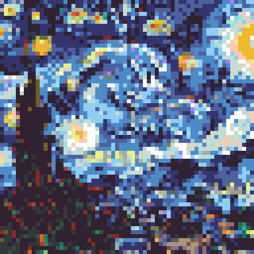 Swirling, vibrant, cosmic hues against a black backdrop, pixelating into a mesmerizing night sky, sRGB, pixel art, background, landscape