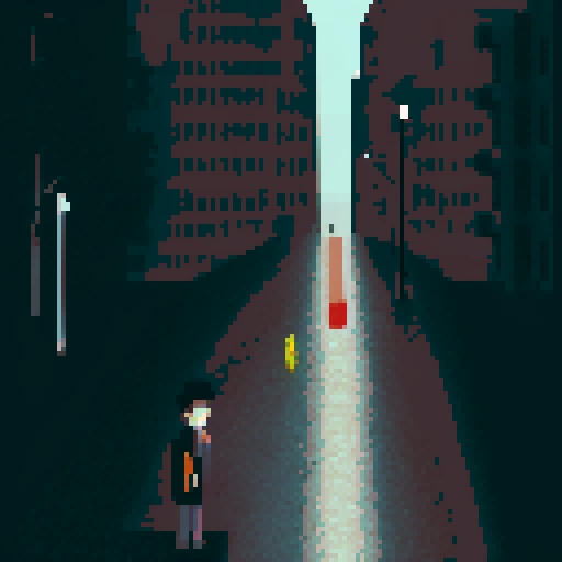 lonely boy, rainy wet street, guitar, bottle of wine, pixel art