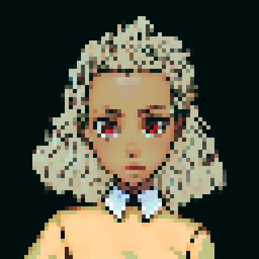 teenage black girl with light brown hair and red eyes