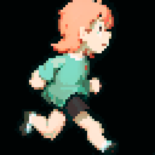cutesy protagonist running, vibrant colors, pixelated details, retro video game vibes, nostalgic 8-bit style, animated scenery, dynamic motion, playful expressions