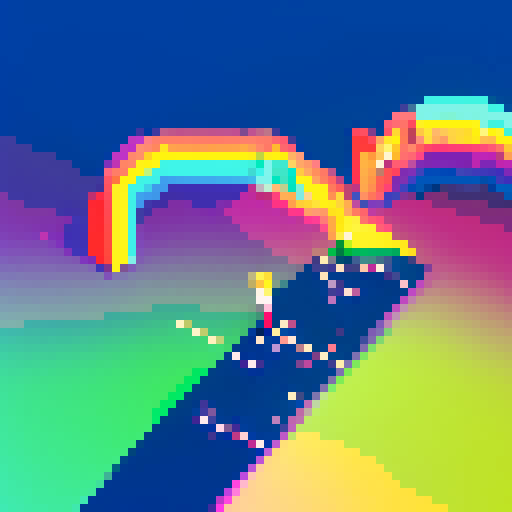 Pixelated stick figures race across a glitchy, neon landscape, leaving trails of rainbow-hued exhaust behind them.