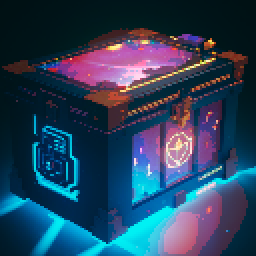 lootbox, outerspace, the heavens, sei network symbol, pixel art, sRGB, glowing celestial treasure chest