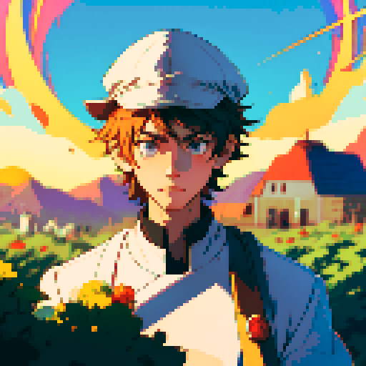 a boy with a hat in the shape of the sun