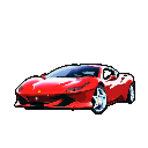 Photorealistic, centered Ferrari F8 in a three quarter view, right wheel in front, clean background, pixel art style with sRGB colors