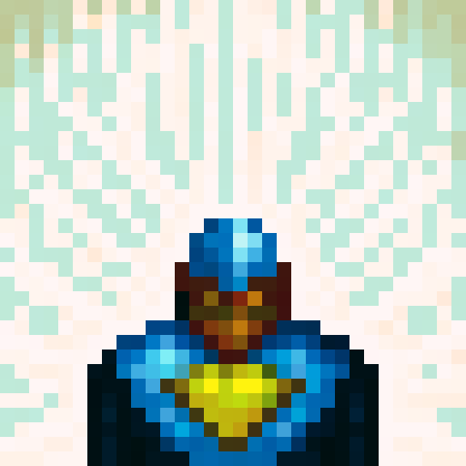 armour and helmet, game icon, 32x32 pixel art, sRGB, skill art, close up, portrait, metallic shine, intricate engravings, battle-worn scratches, embossed insignia, glowing gem accents, sharp edges, shadowed crevices, weathered textures, reflective visor, intimidating presence