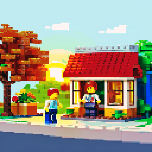 On a summer evening, under the setting sun, the breeze blew the leaves and fell. A cute girl with short hair held the hand of a boy. They were about to enter the store. The store's logo said Lego.