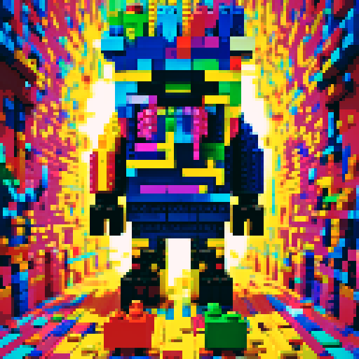 colorful pixel lego blocks arranged in a playful, vibrant composition, showcasing the intricate details and vibrant colors of pixel art in the sRGB color space
