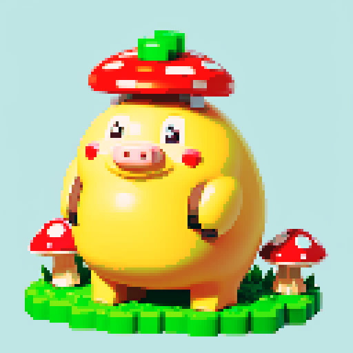 antropomorphic smiling hog with mushroom on back