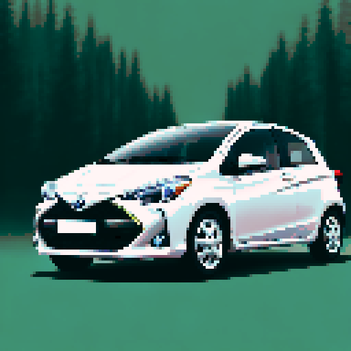 Photorealistic whole Toyota Yaris, centered, three-quarter view, right front wheel, clean background, realistic colors, pixel art style
