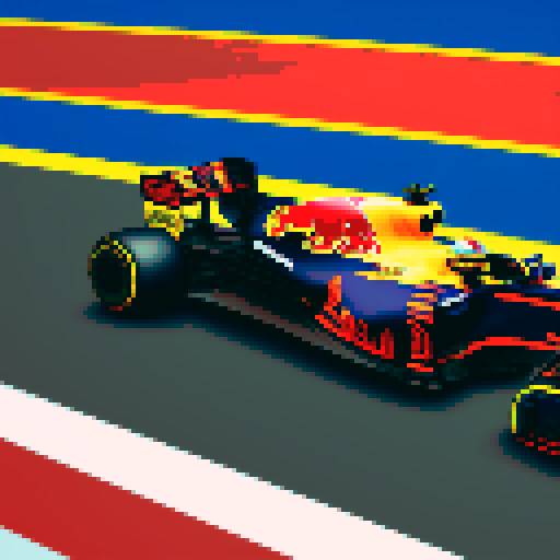 Formula 1 red bull car, full car in view, close up, driver in seat, blue sky background in Monaco