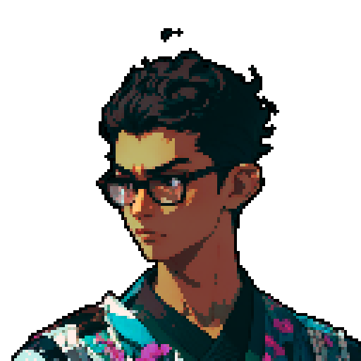 Southeast Asian man, short curly hair, round glasses, tanned, diamond shaped face, black eyes, age 25, wearing a robe