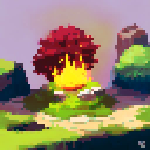 A single tree with green leaves that is on fire, all on a white background